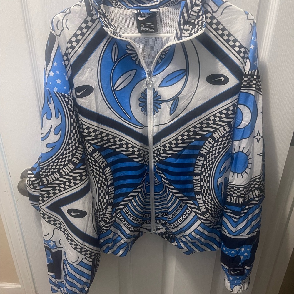 Nike Women's Blue Black White Graphic Zip Bomber Jacket